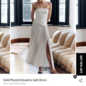 NWT Solid Pleated Strapless Split Dress